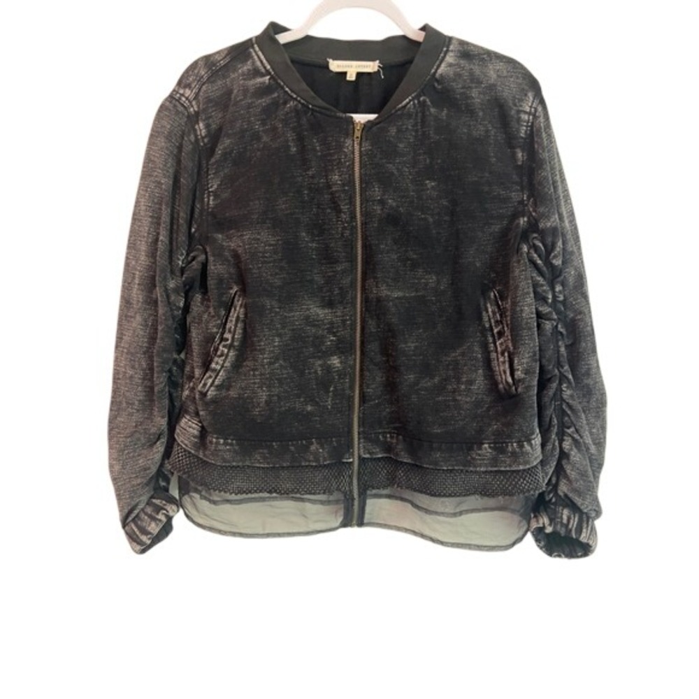 Gilded Intent Women's Acid Wash Mesh Panel‎ Bomber Jacket Grey Size S Full Zip